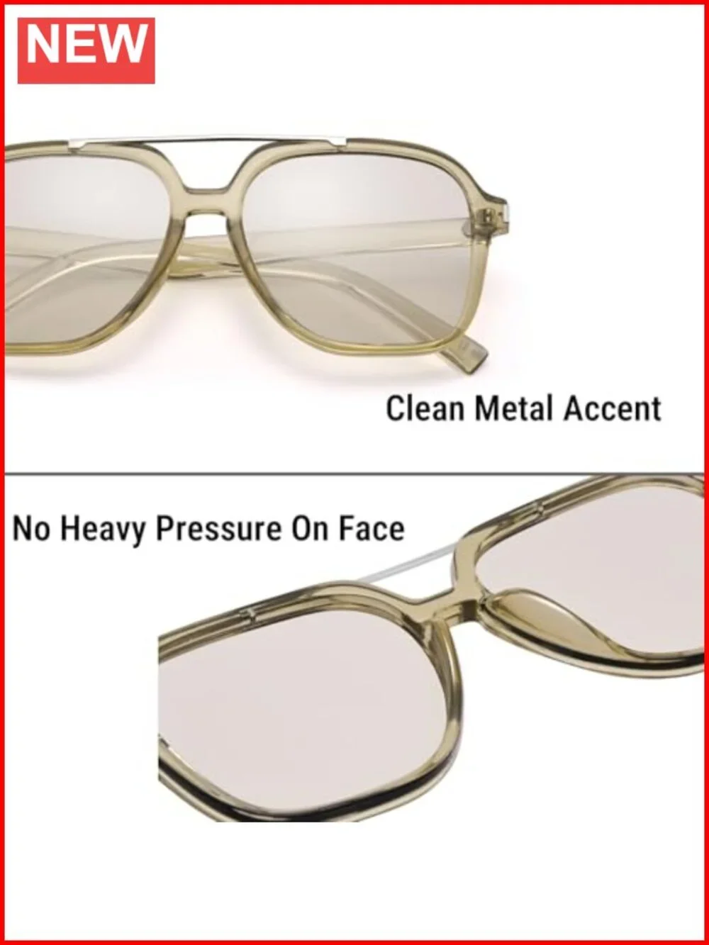 Oversized Aviator Sunglasses Retro Square Frame UV400 Protection